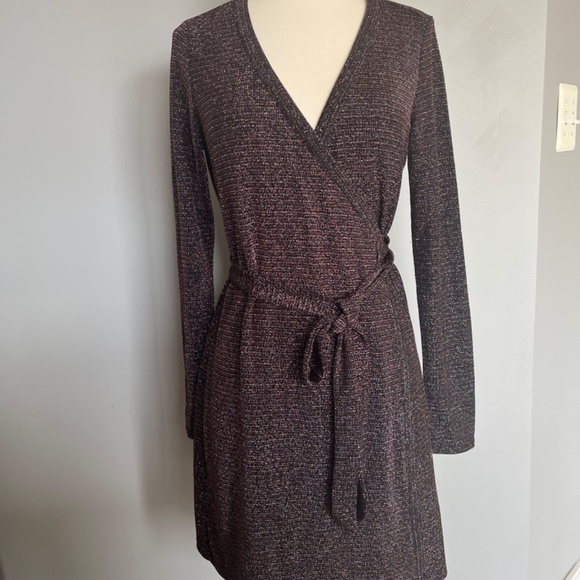 PAIGE Lucielle Longsleeve Dress Wrap up Stretchy Lurex Metallic Holidays Cocktai - Picture 6 of 16